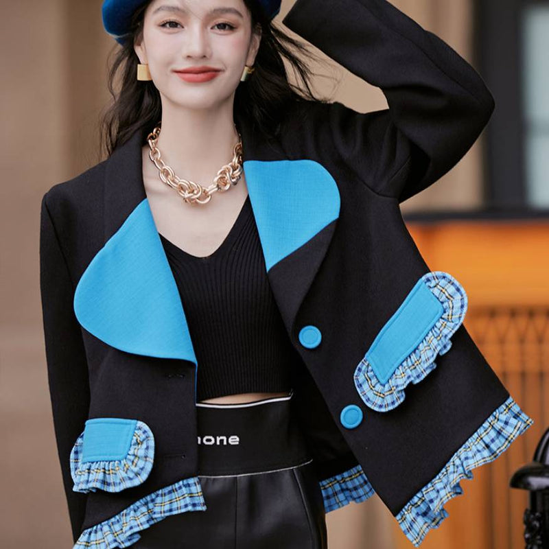 SOWHATON™ TWO COLOR PATCHWORK FRILL BLAZER