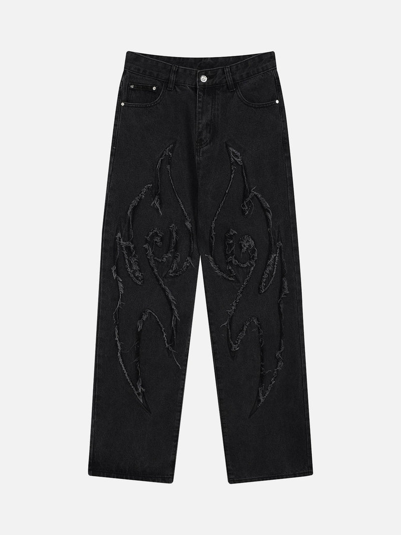 SOWHATON™ "STREET STAR" FIRE FRINGE LINES STRAIGHT JEANS