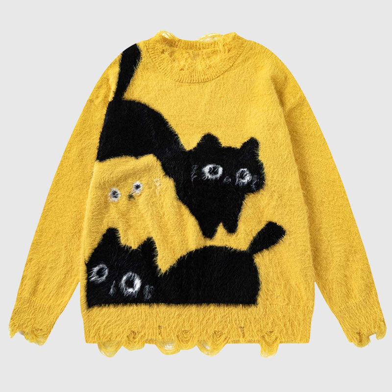 SOWHATON™ CAT PATTERN KNIT KAZAK