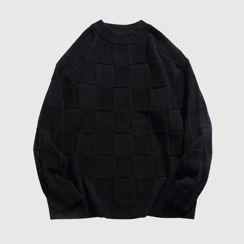 SOWHATON™ WINTER CHESSBOARD GRID KNIT KAZAK