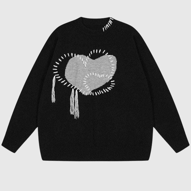 SOWHATON™ HEART PATCH OVERSIZED KNIT KAZAK