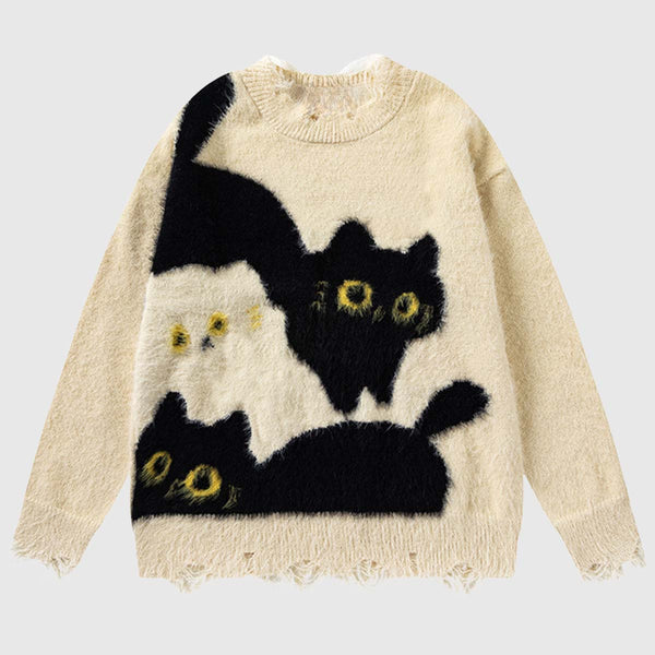 SOWHATON™ CAT PATTERN KNIT KAZAK