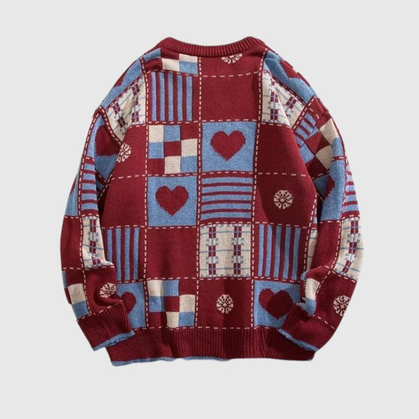 SOWHATON™ COLOR-BLOCK HEART EMBROIDERED KNIT KAZAK