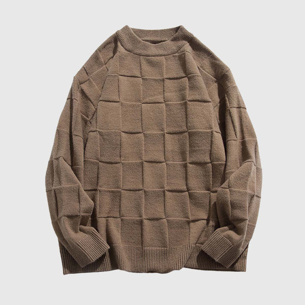 SOWHATON™ WINTER CHESSBOARD GRID KNIT KAZAK