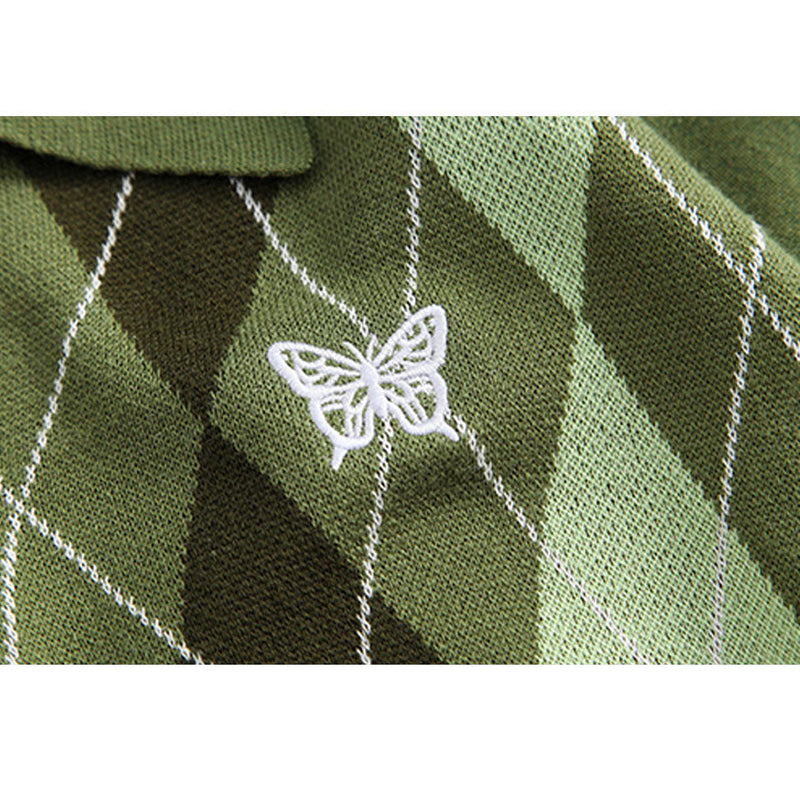 SOWHATON™ TURNDOWN COLLAR BUTTERFLY EMBROIDERY CROPPED KAZAK