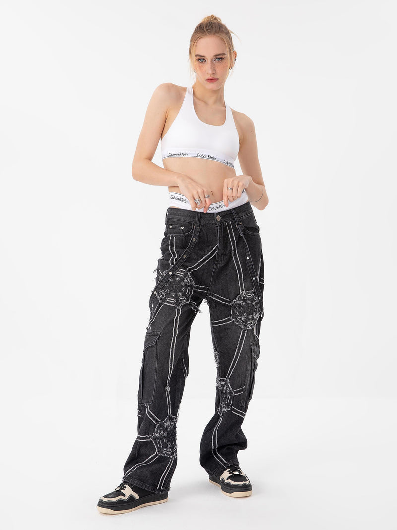 SOWHATON™ STREET SPIDER WEB JEANS