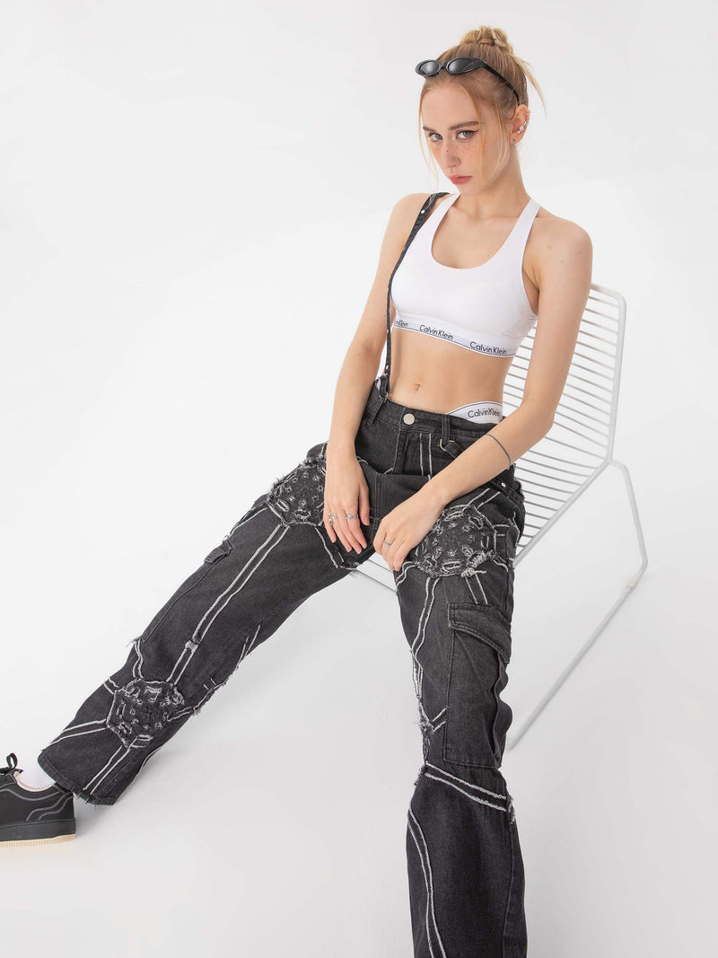 SOWHATON™ STREET SPIDER WEB JEANS