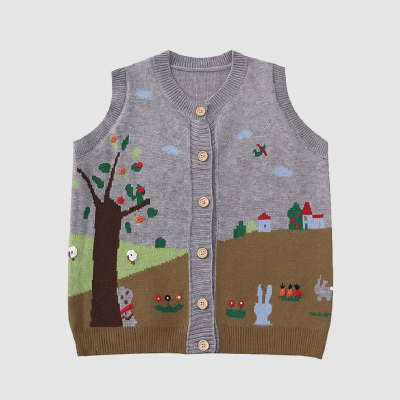 SOWHATON™ PASTORAL ILLUSTRATION VEST KAZAK