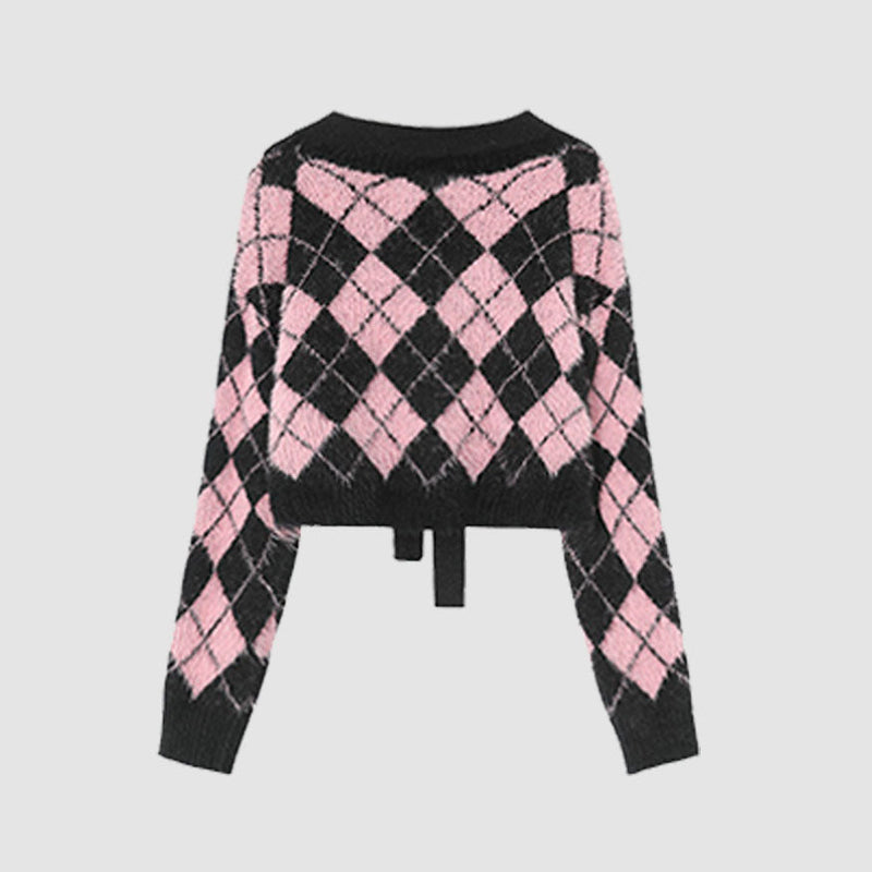 SOWHATON™ TIE ARGYLE PATTERN CROPPED KAZAK