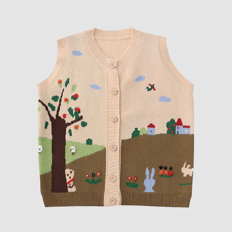 SOWHATON™ PASTORAL ILLUSTRATION VEST KAZAK