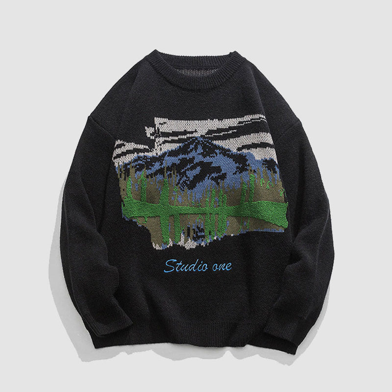 SOWHATON™ LANDSCAPE PAINTING CREW NECK KAZAK