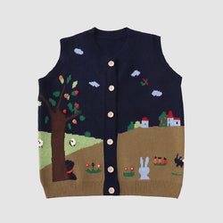 SOWHATON™ PASTORAL ILLUSTRATION VEST KAZAK