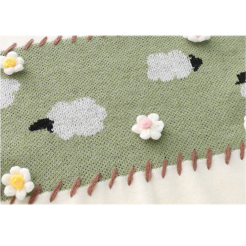 SOWHATON™ KNIT FLOWER SHEEP PATTERN KAZAK