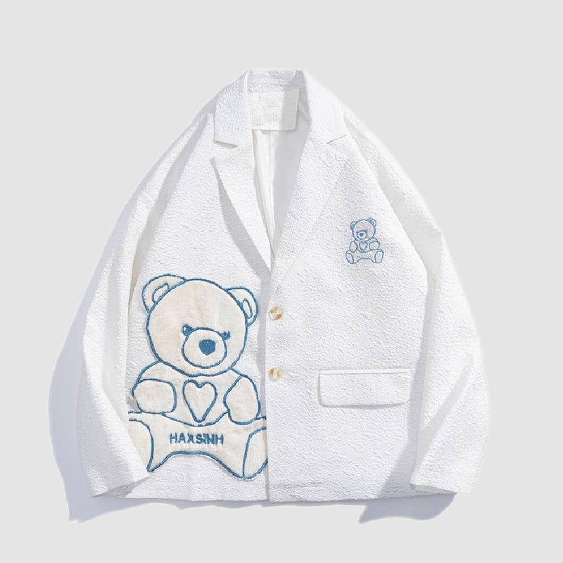 SOWHATON™ BEAR PATTERN PATCHWORK BLAZER