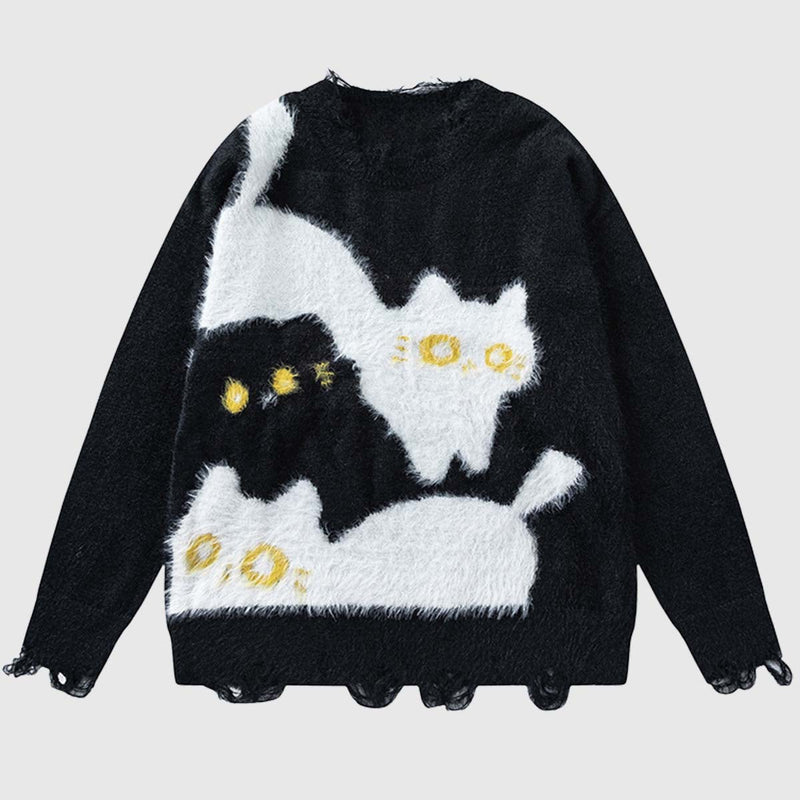 SOWHATON™ CAT PATTERN KNIT KAZAK