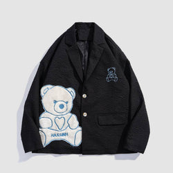 SOWHATON™ BEAR PATTERN PATCHWORK BLAZER