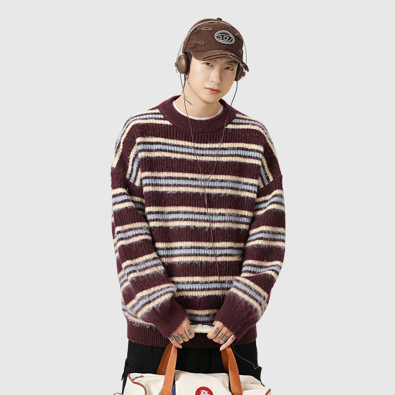 SOWHATON™ JAPANESE RETRO STRIPED KNIT KAZAK