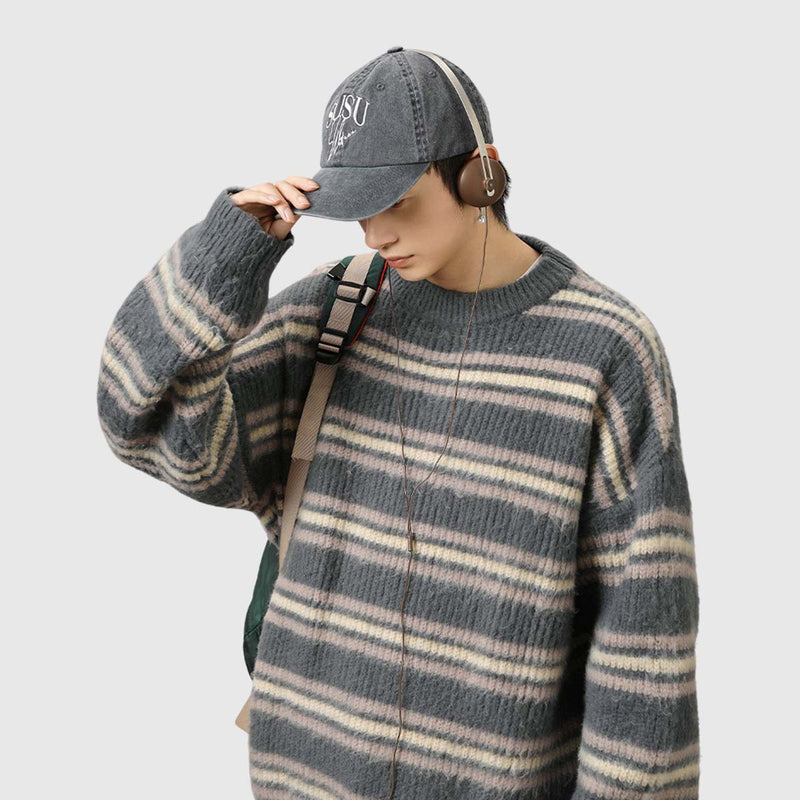 SOWHATON™ JAPANESE RETRO STRIPED KNIT KAZAK