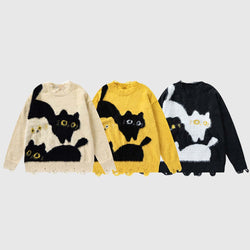 SOWHATON™ CAT PATTERN KNIT KAZAK