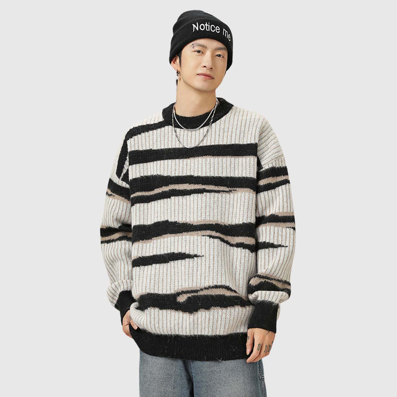 SOWHATON™ IRREGULAR STRIPED KNIT KAZAK