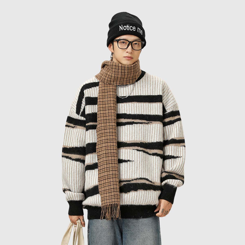 SOWHATON™ IRREGULAR STRIPED KNIT KAZAK