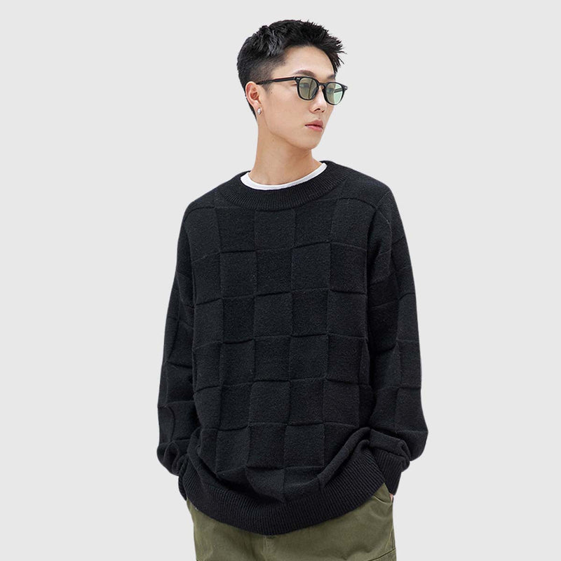 SOWHATON™ WINTER CHESSBOARD GRID KNIT KAZAK