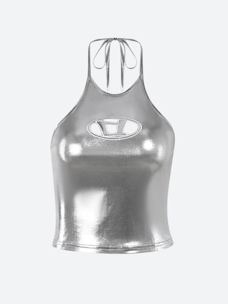 SOWHATON™ CYBERPUNK SILVER HALTER NECK TOP