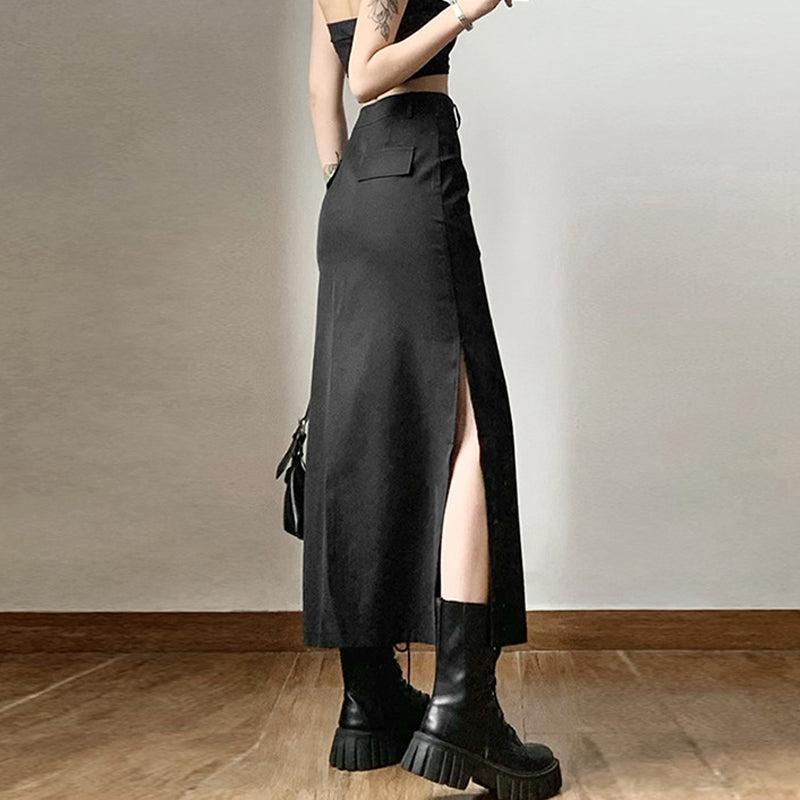 SOWHATON™ DARK ACADEMIA YANDAN YIRTMAÇLI MAXI SKIRT