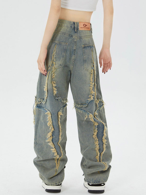 SOWHATON™ "X" WASHED FRINGE JEANS