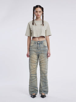 SOWHATON™ "STREET STAR" FRINGE LINES JEANS