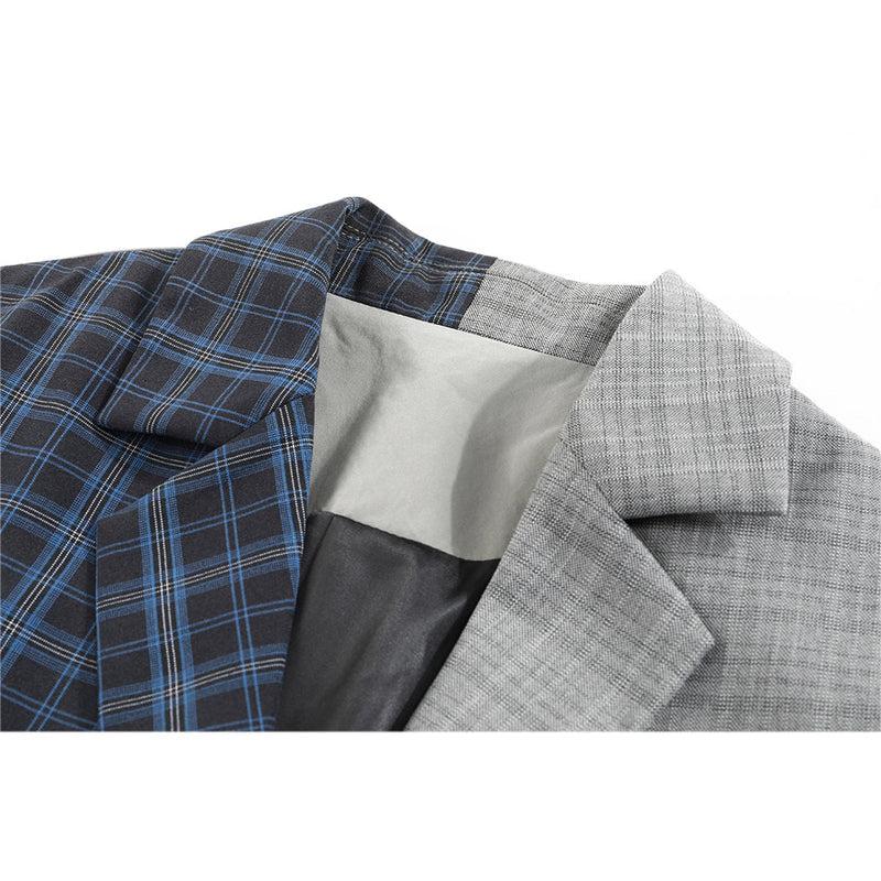 SOWHATON™ PLAID STITCHING IRREGULAR BLAZER