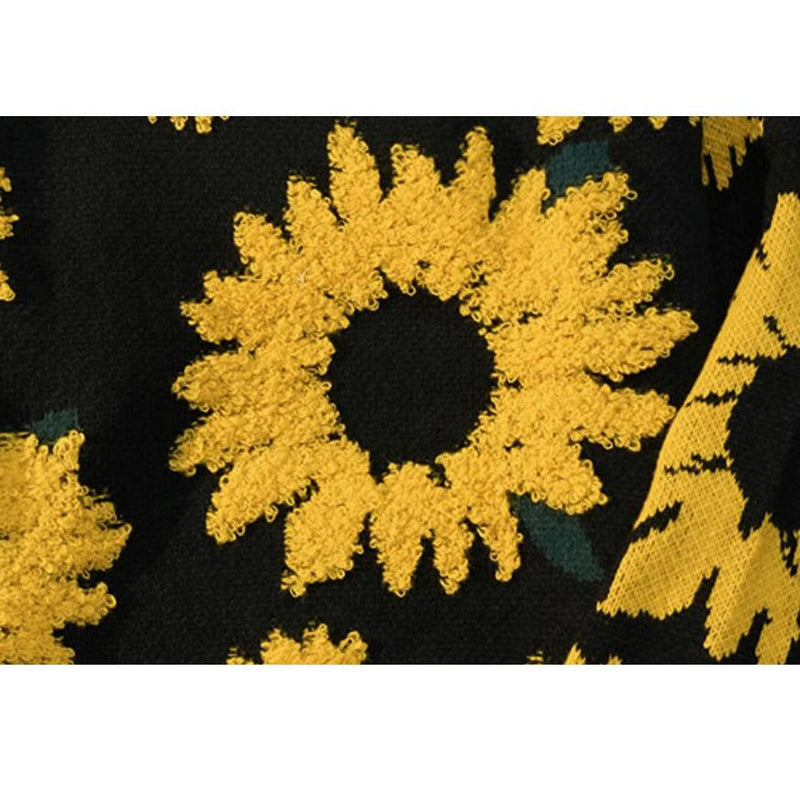 SOWHATON™ SUNFLOWER PATTERN EMBROIDERY KNIT KAZAK