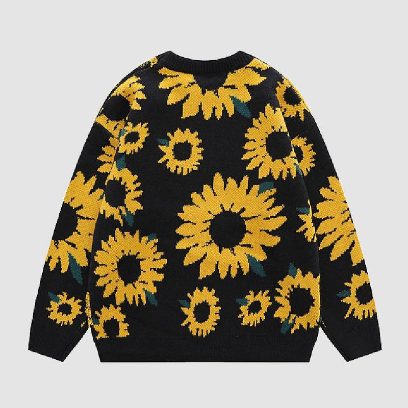 SOWHATON™ SUNFLOWER PATTERN EMBROIDERY KNIT KAZAK