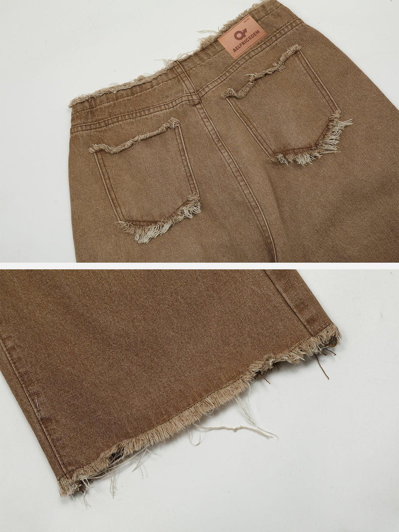 SOWHATON™ LETTER FRINGE LOOSE JEANS