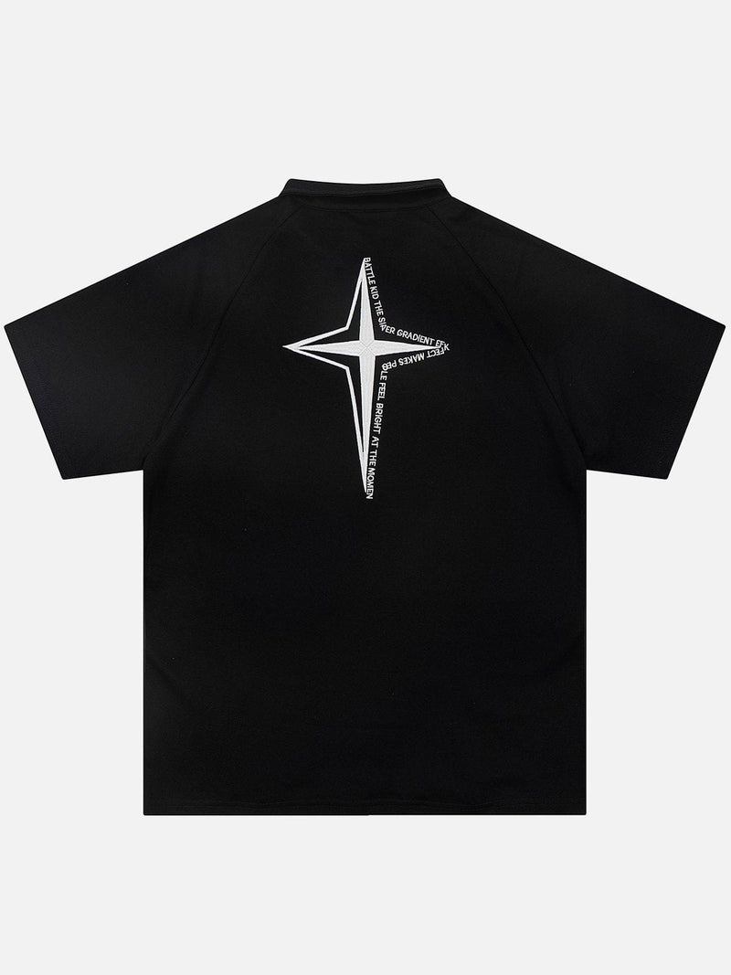SOWHATON™ EMBROIDERY STAR ZIP UP POLO T-SHIRT