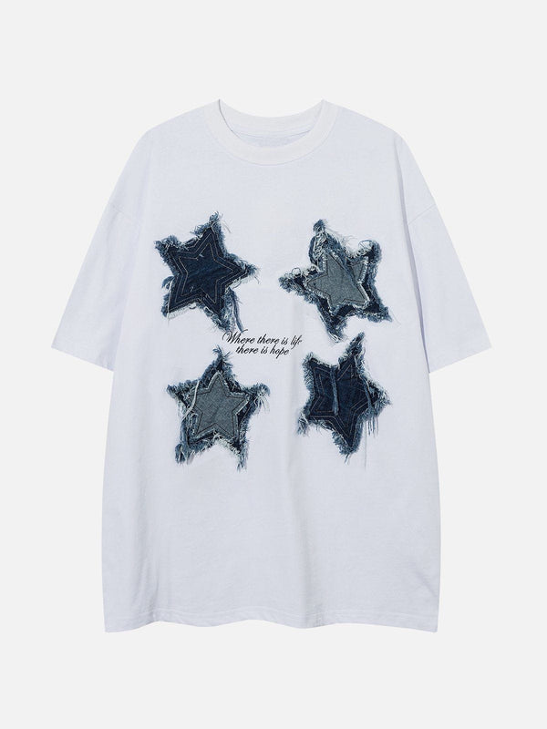 SOWHATON™ EMBROIDERY DENIM STAR T-SHIRT