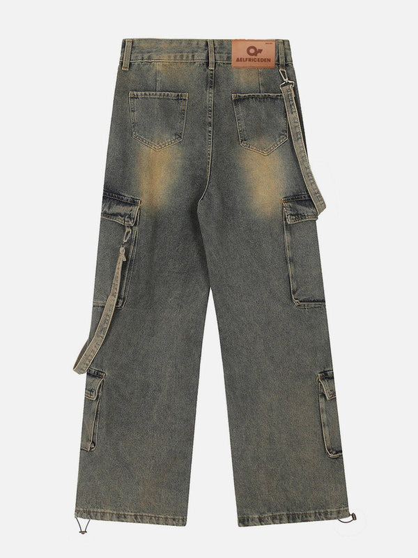 SOWHATON™ "STREET STAR" MULTI POCKET WASHED JEANS