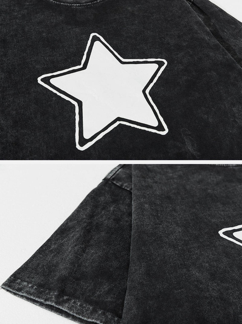 SOWHATON™ STAR PRINT WASHED T-SHIRT