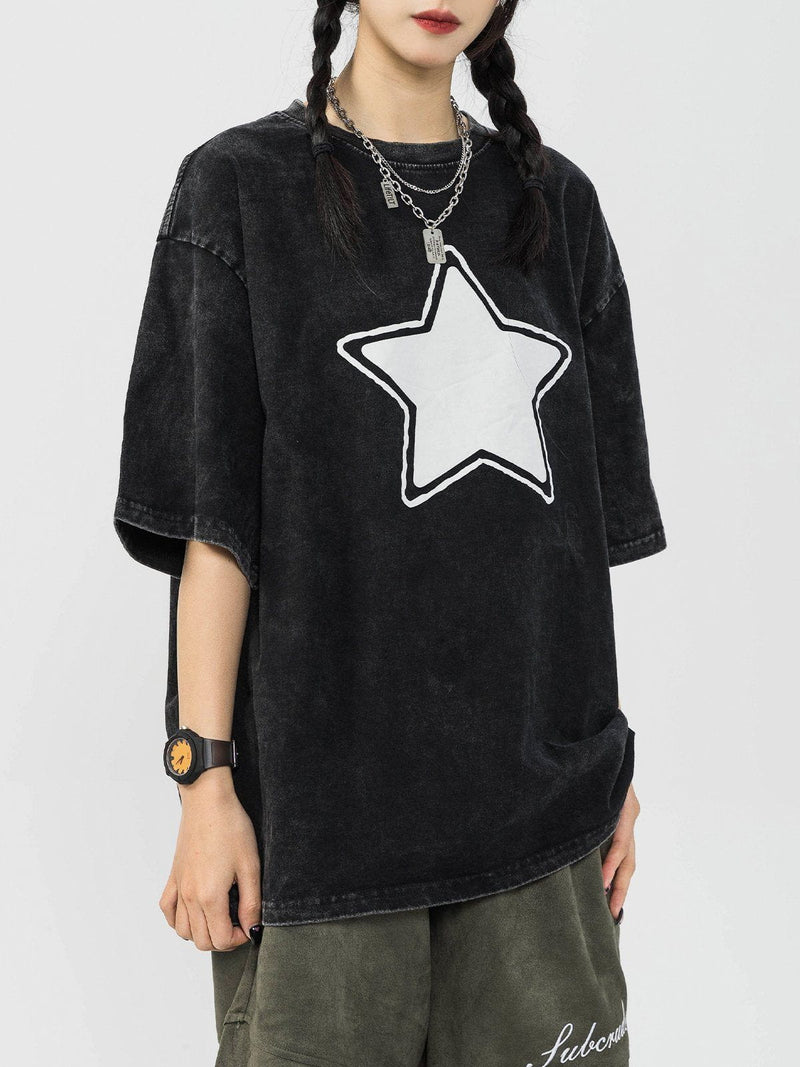 SOWHATON™ STAR PRINT WASHED T-SHIRT