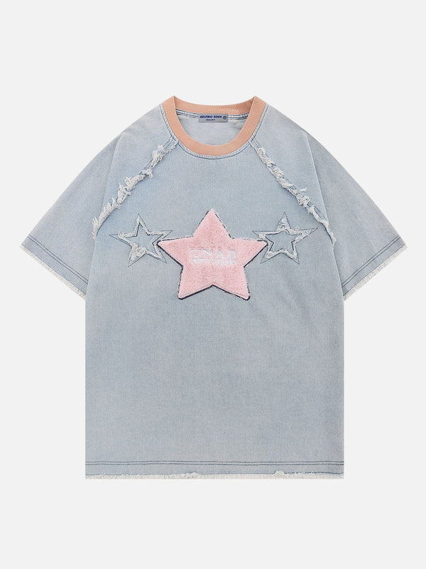 SOWHATON™ STAR FLOCKING FRINGE T-SHIRT